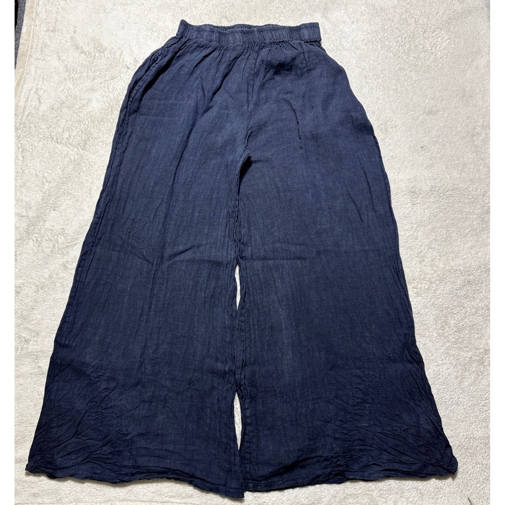 Mora 100% Linen Pants Women's S M L One Size Extra Wide Leg Blue Made In Italy